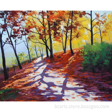 Customized Famous autumn maple shade oil painting with outdoor durable
